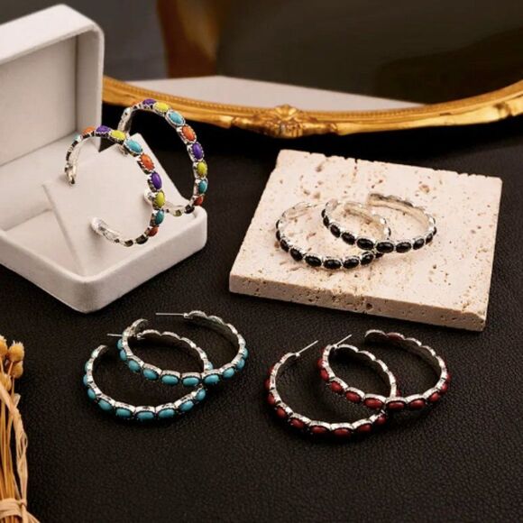 ✨🆕✨ BoHo Western Turquoise Decor Cuff Hoop Earrings✨ available in 6 colors 🎨 ✨ - Picture 1 of 16